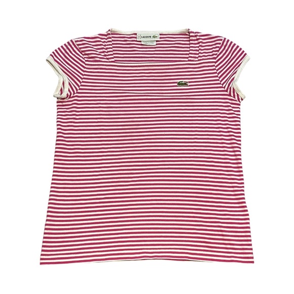 LACOSTE women's pink and white shortsleeve top, size 12: fits small-med. - Picture 1 of 2
